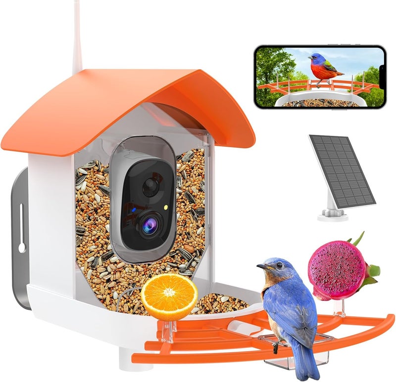 Gyozol Bird Feeder with Camera,Smart Bird Feeder Camera with Solar Powered,AI Identify Species,Birds Watching,Auto Record FHD 2K Feathered Visitor Video in Backyard,Ideal Gifts for Birds Lovers - Image 1